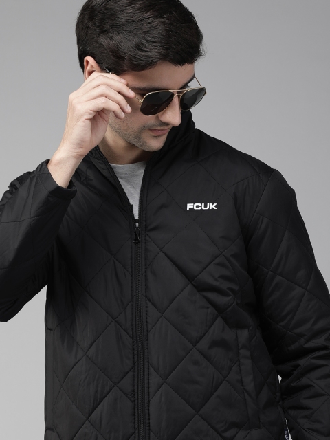

French Connection Men Black Solid Quilted Jacket