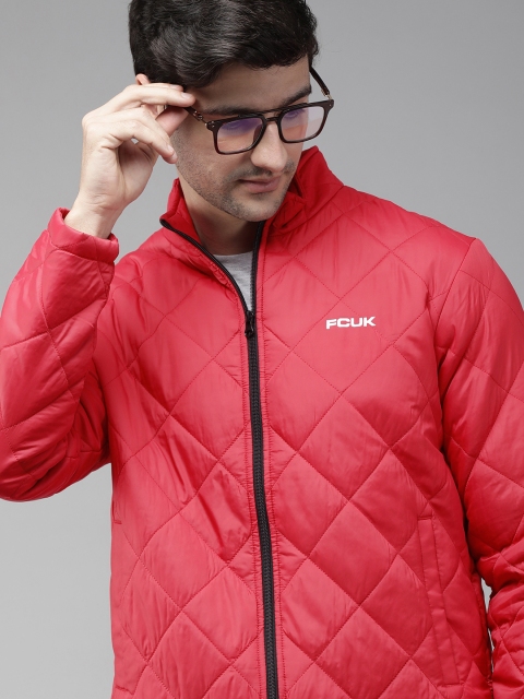 

French Connection Men Red Solid Quilted Jacket