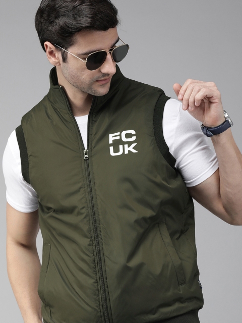 

French Connection Men Olive Green Sleeveless Bomber Jacket