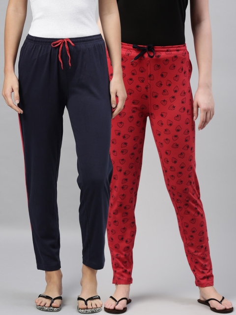 

Kryptic Women Pack of 2 Printed Pure Cotton Lounge Pants, Navy blue