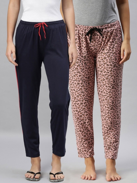 

Kryptic Women Pack of 2 Navy Blue & Pink Cotton Lounge Pants