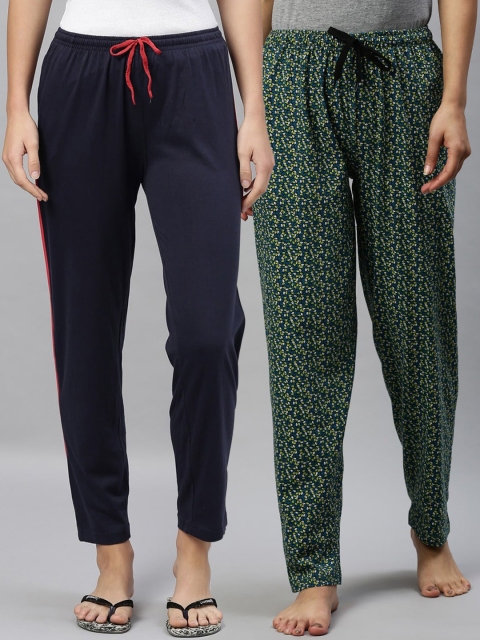 

Kryptic Women Navy Blue & Black Pack of 2 Pure Cotton Lounge Pants