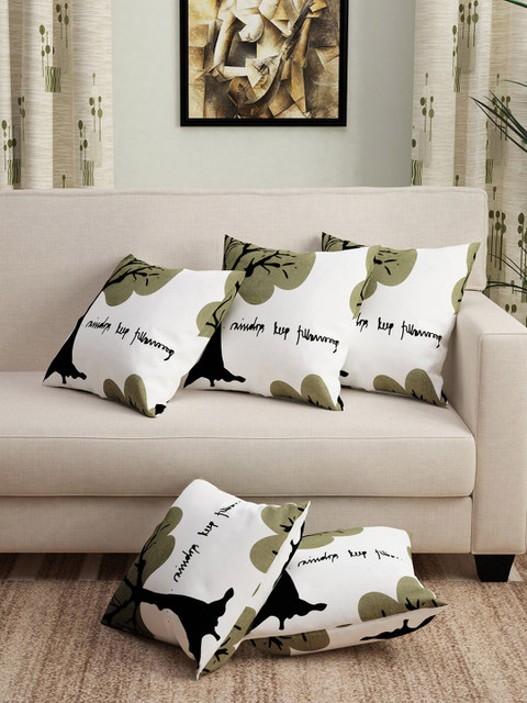 

Story@home Set Of 5 Green & White Floral Digital Printed Cotton Square Cushion Covers