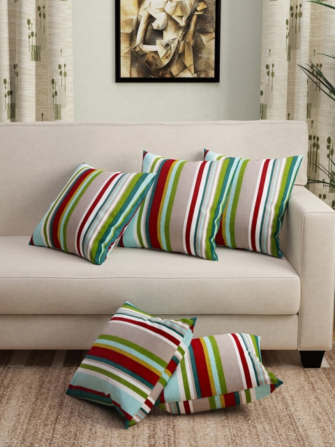 

Story@home Multicoloured Set of 5 Striped Cotton Square Cushion Covers, Multi