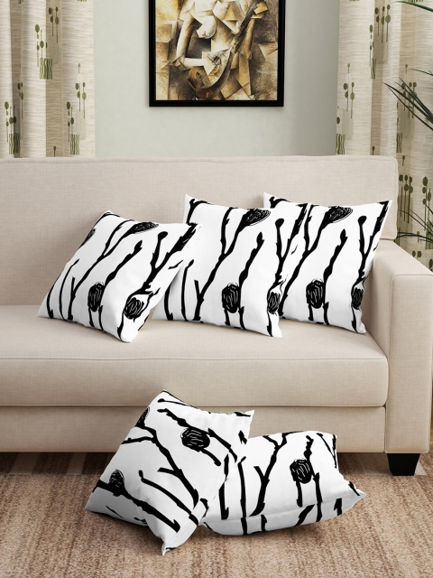 

Story@home Black & White Set of 5 Floral Cotton Square Cushion Covers