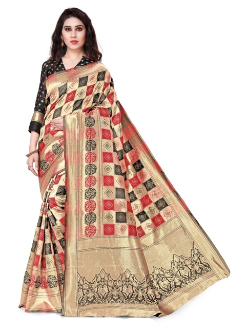 

KALINI Gold-Toned & Red Printed Zari Silk Blend Saree