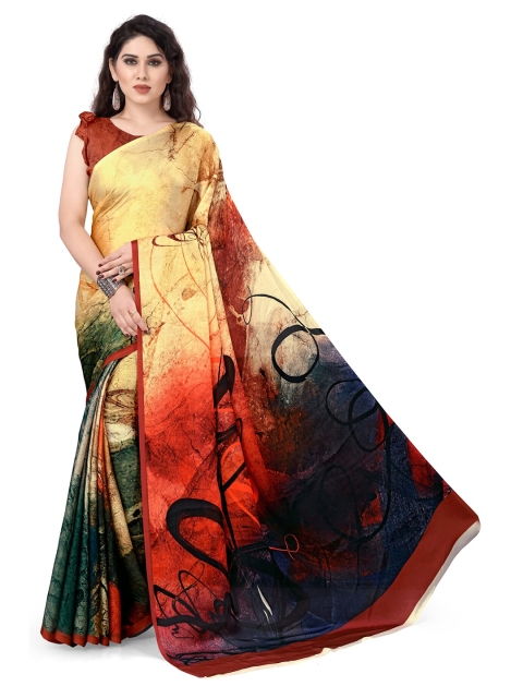 

KALINI Yellow & Orange Abstract Printed Satin Saree