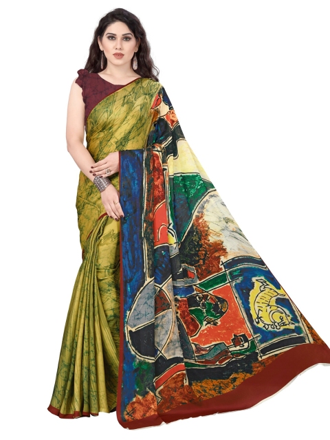 

KALINI Yellow & Multicoloured Printed Satin Saree