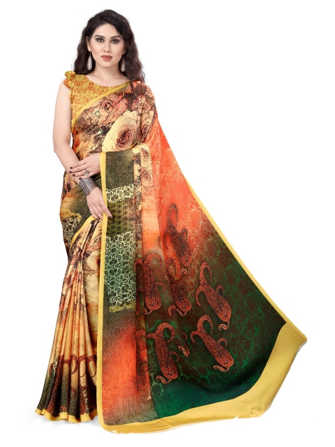 

KALINI Yellow & Multicoloured Printed Satin Saree