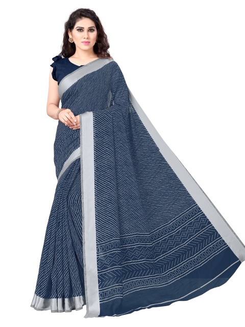 

KALINI Navy Blue & Grey Bandhani Printed Saree