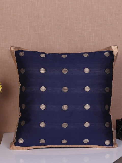 

Molcha Set Of 5 Navy Blue & Gold-Toned Geometric Silk Festive Square Cushion Covers