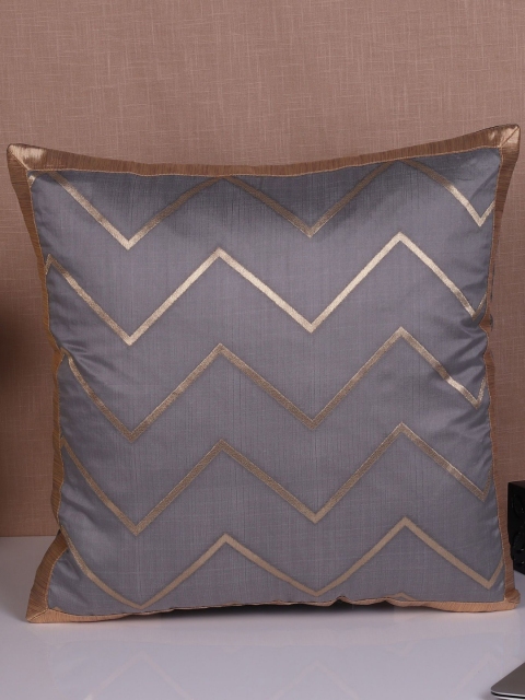 

Molcha Grey & Gold-Toned Set of 2 Geometric Square Cushion Covers