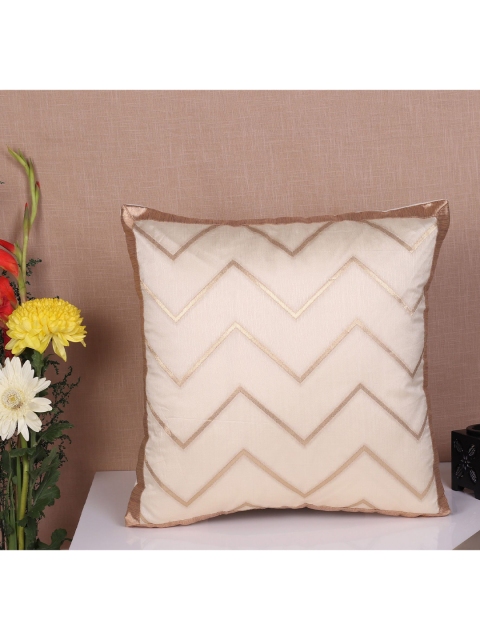 

Molcha Set Of 2 Off White & Gold-Toned Geometric Festive Collections Square Cushion Covers