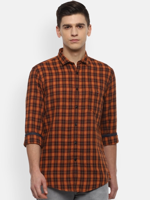 

Louis Philippe Jeans Men Orange Slim Fit Opaque Checked Casual Shirt