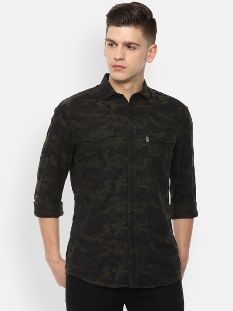 

Louis Philippe Jeans Men Olive Green Slim Fit Opaque Printed Cotton Casual Shirt