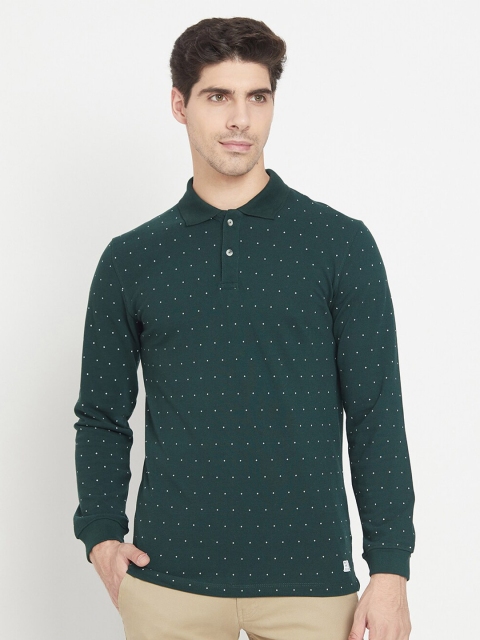 

METTLE Men Green & White Printed Polo Collar T-shirt