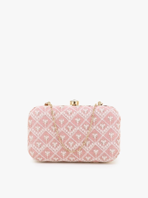 

Anekaant Pink & White Embroidered Box Clutch