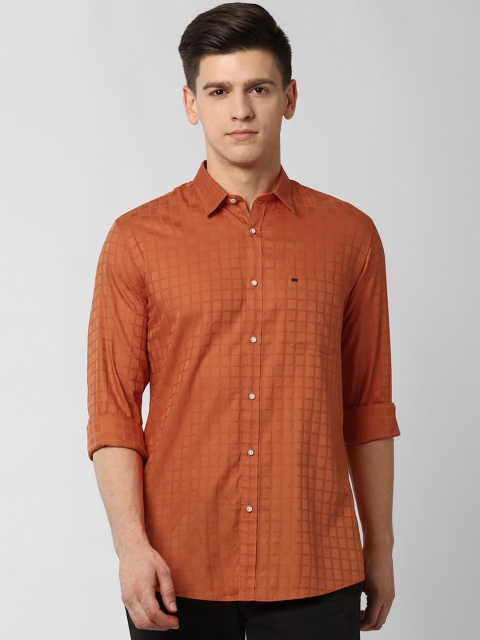 

Peter England Casuals Men Orange Slim Fit Grid Tattersall Checks Opaque Checked Casual Shirt