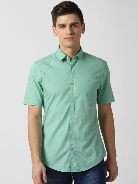 

Peter England Casuals Men Green Slim Fit Opaque Printed Cotton Casual Shirt