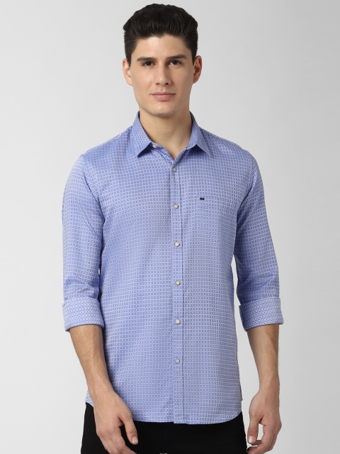 

Peter England Casuals Men Blue Slim Fit Opaque Printed Cotton Casual Shirt