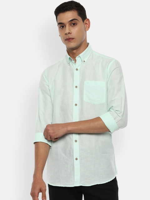 

Van Heusen Sport Men Sea Green Solid Slim Fit Semi Sheer Casual Shirt