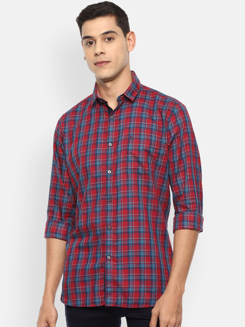 

Van Heusen Sport Men Red Slim Fit Tartan Checks Opaque Checked Cotton Casual Shirt