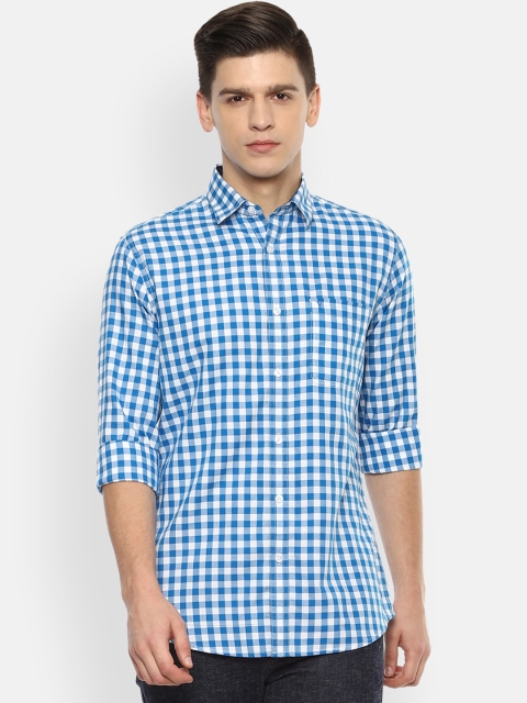 

Van Heusen Sport Men Blue & White Slim Fit Opaque Checked Pure Cotton Casual Shirt