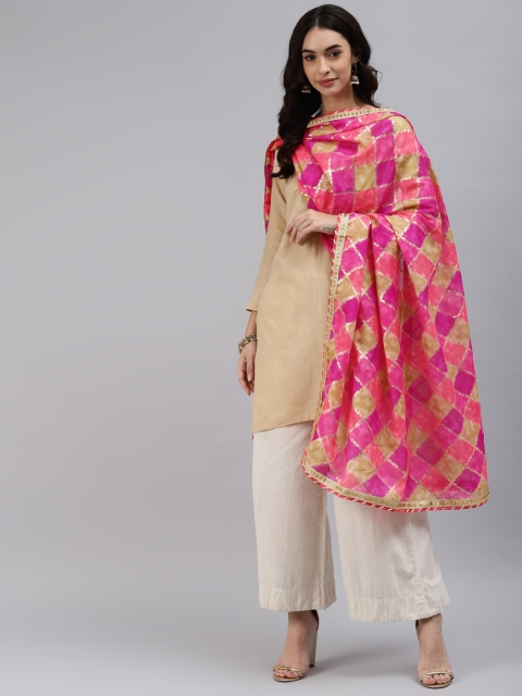 

mokshi Pink Printed Pure Cotton Foil Print Dupatta