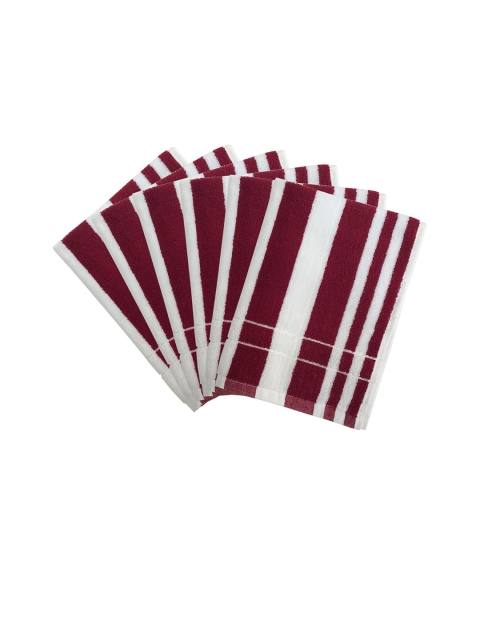 

Lushomes Set Of 6 Maroon & White Striped 450 GSM Cotton Hand Towels