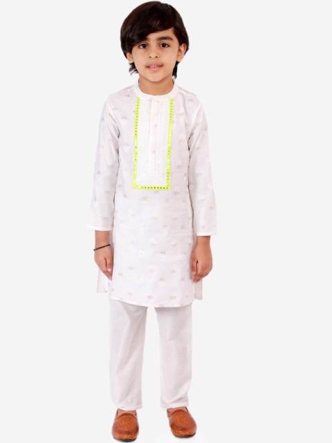 

Lil Peacock Boys White Embroidered Regular Kurti with Salwar & With Dupatta