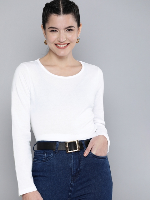 

HERE&NOW Women White Long Sleeves T-shirt
