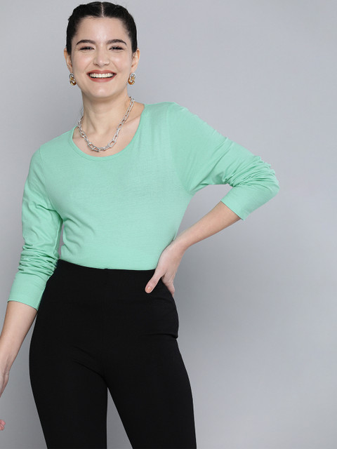 

HERE&NOW Women Sea Green Long Sleeves T-shirt