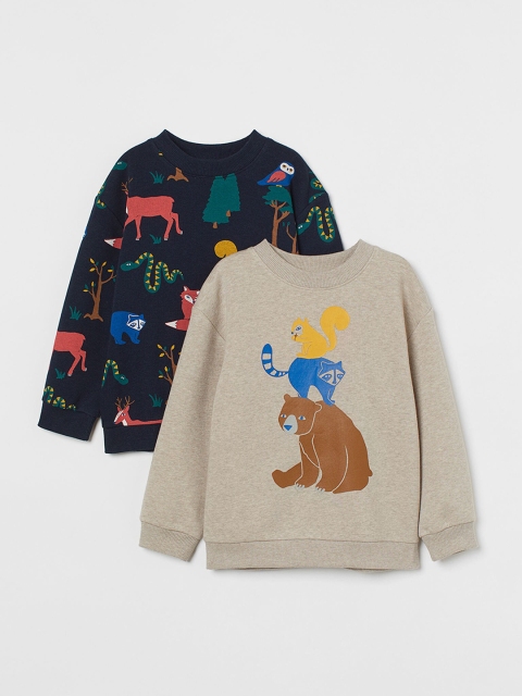 

H&M Boys Navy Blue & Beige 2-Pack Cotton Sweatshirts