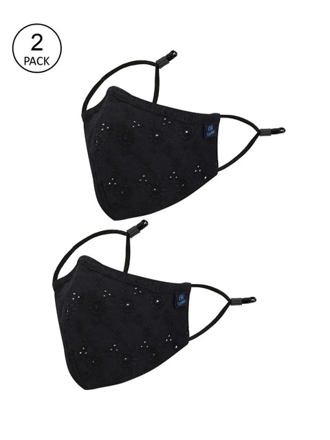 

CENWELL Unisex Pack Of 2 Black 6-Ply Reusable Pure Cotton Cloth Masks with Nose Pin
