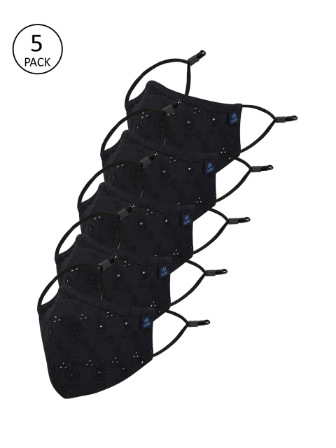 

CENWELL Unisex Pack Of 5 Black Reusable 6 Ply Pure Cotton Face Mask