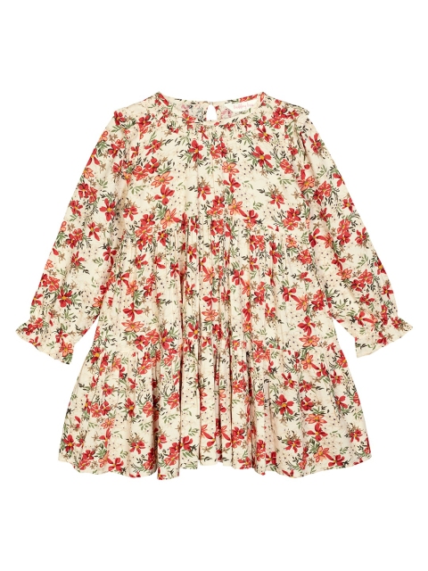 

Budding Bees Girls Beige & Red Floral A-Line Dress