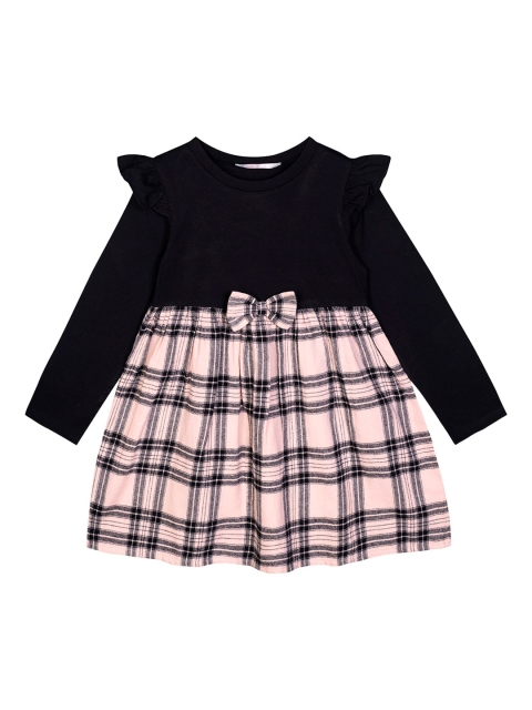 

Budding Bees Girls Peach-Coloured & Black Checked Dress