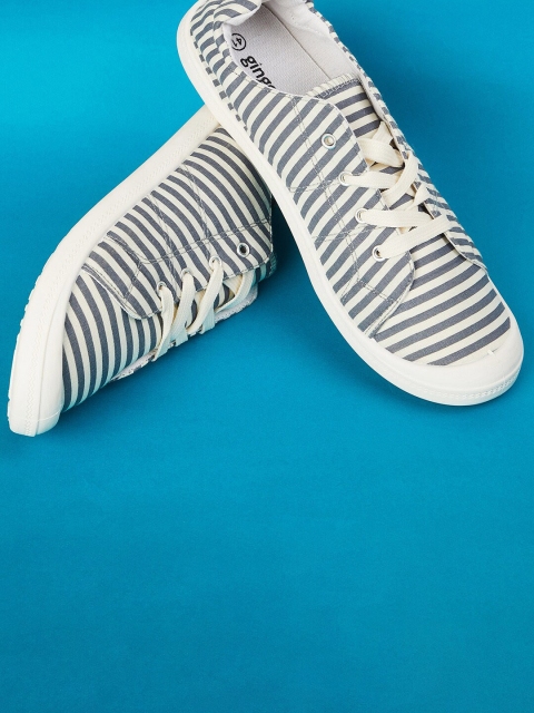 

Ginger by Lifestyle Women Navy Blue Striped Slip-On Sneakers