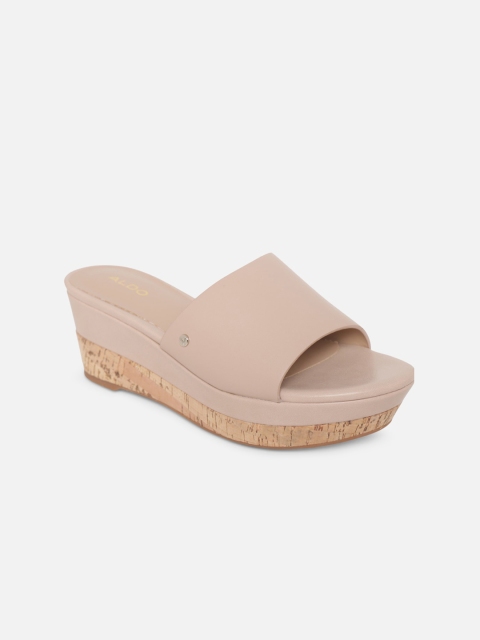

ALDO Beige Leather Flatform Sandals