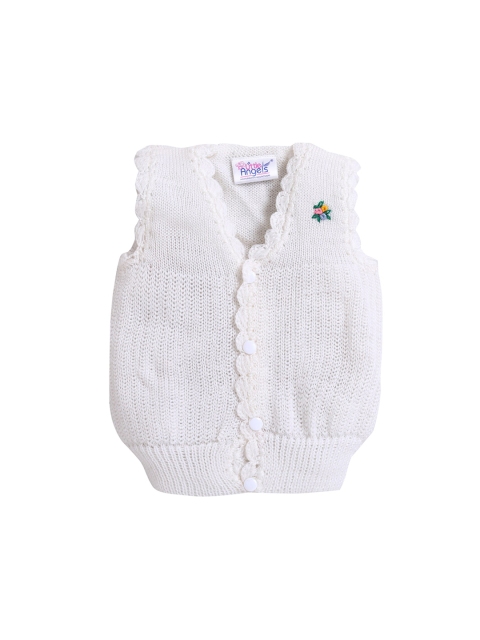 

Little Angels Kids White Acrylic Sweater Vest with Crochet Embroidered Detail