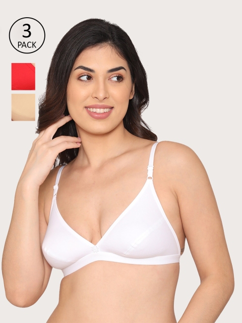 

Kalyani Pack of 3 Non-Padded Plunge Cotton Bra, Beige