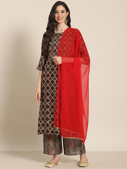 

Juniper Women Red Printed Regular Kurta with Palazzos & With Dupatta
