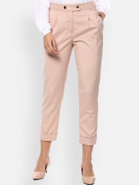 

Van Heusen Woman Women Pink Striped Slim Fit Pleated Trousers