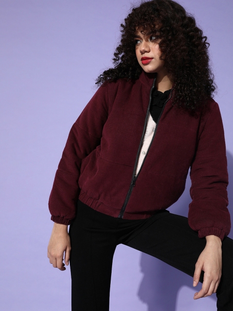 

SASSAFRAS Women Burgundy Corduroy Quilted Jacket