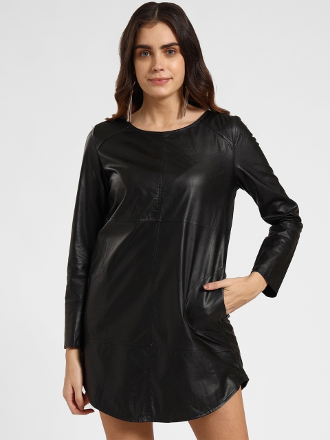 

iki chic Black Leather A-Line Mini Dress