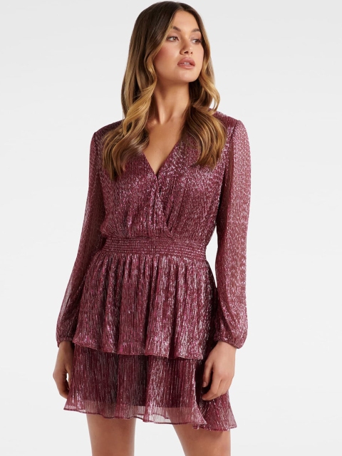 

Forever New Pink Katie Petite Metallic Plisse Wrap Mini Dress