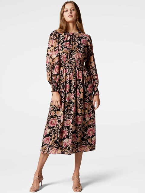 

Forever New Black & Pink Floral Midi Dress