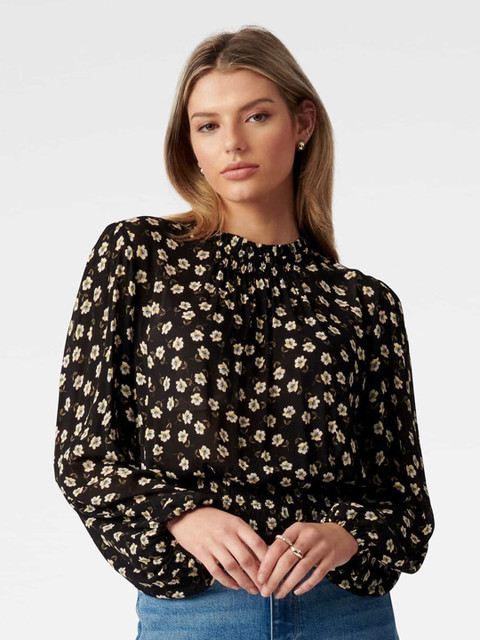 

Forever New Black Floral Cinched Waist Top