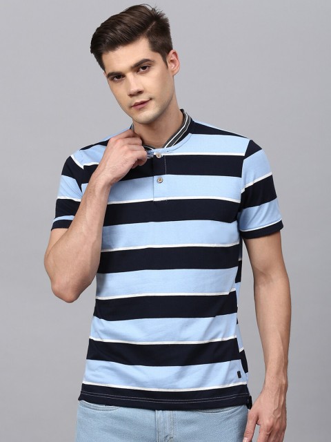 

Campus Sutra Men Blue & White Striped Polo Collar Outdoor T-shirt