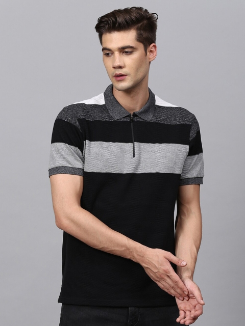

Campus Sutra Men Black & Grey Striped Polo Collar Pockets Outdoor T-shirt